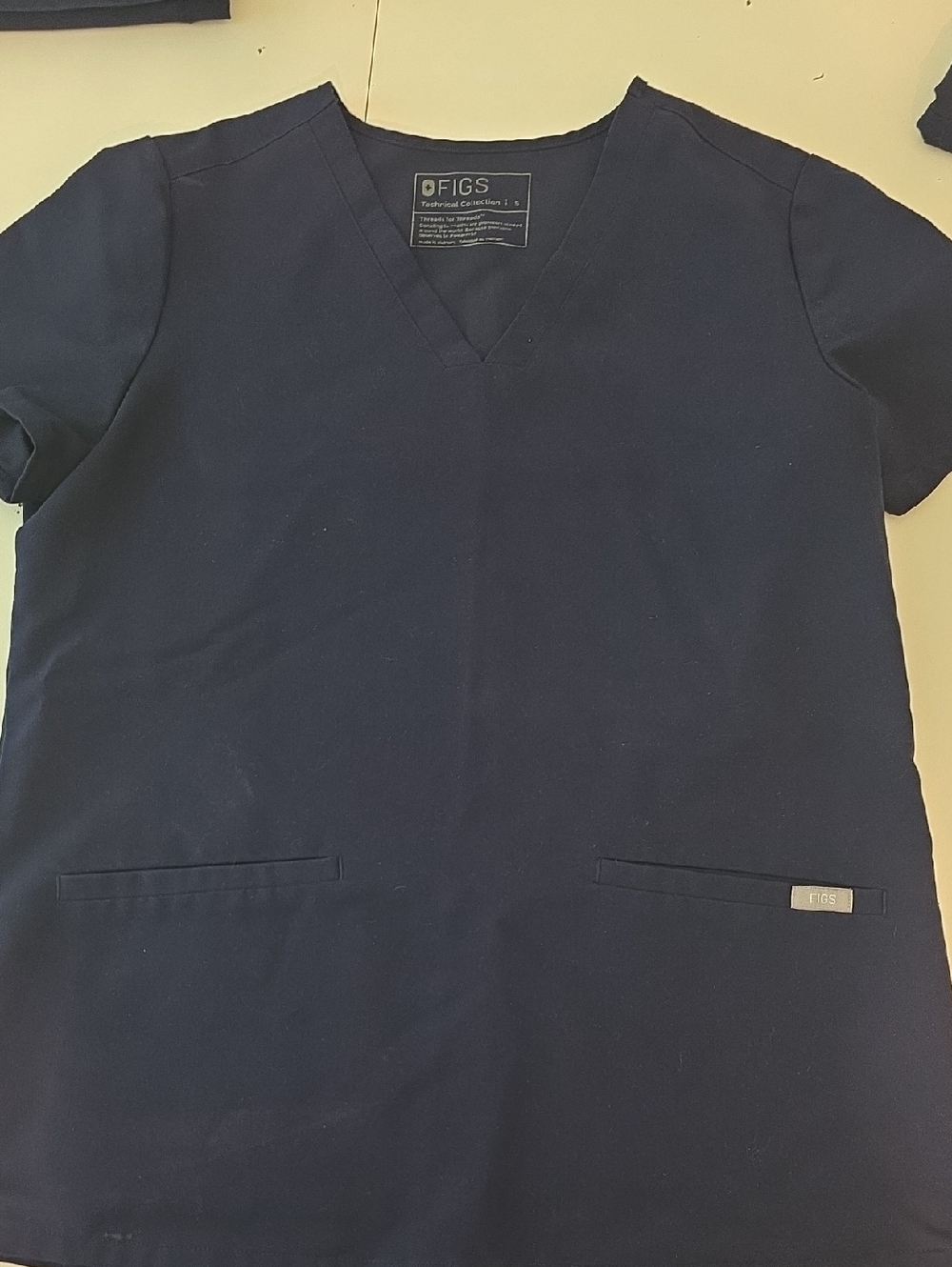 FIGS Navy V-Neck Medical Scrub Top with Welt Pockets